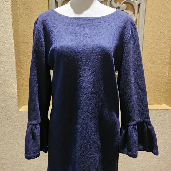 J.Crew Dress Medium Navy Ruffled Bell Sleeve Shift Sheath Classic Work Cocktail - Picture 5 of 11